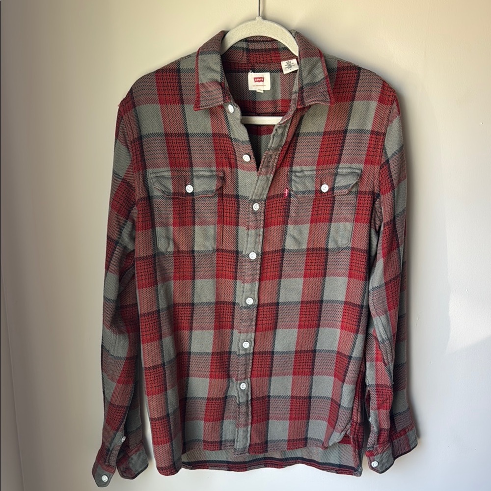 Levi's Red and Gray Plaid Men's Shirt